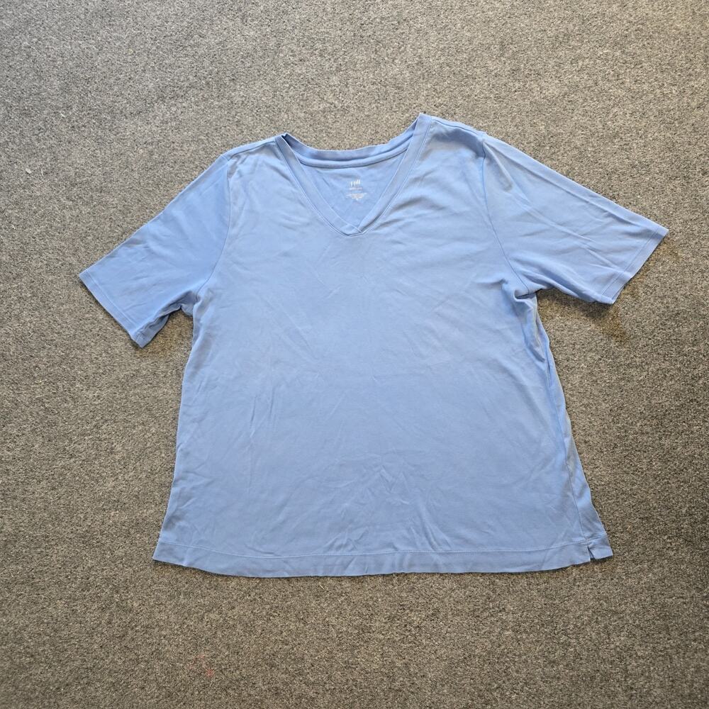 J Jill Top Womens Size XL Blue Perfect Pima Short Sleeve V Neck Casual Basic